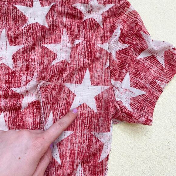 Reworked Christopher & Banks Red Star Stretchy Crop Top P/S Y2K Grunge Patriotic - Picture 7 of 7